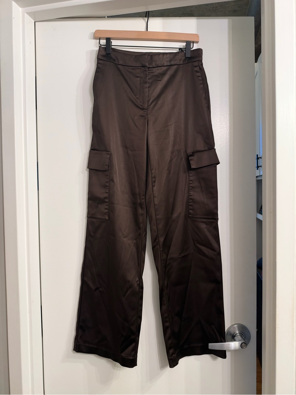 Aritzia Chocolate Brown Satin Cargo Trousers